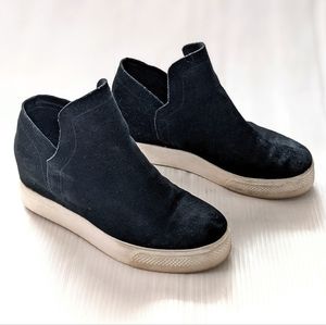 STEVE MADDEN Wrangle black suede wedge sneaker booties